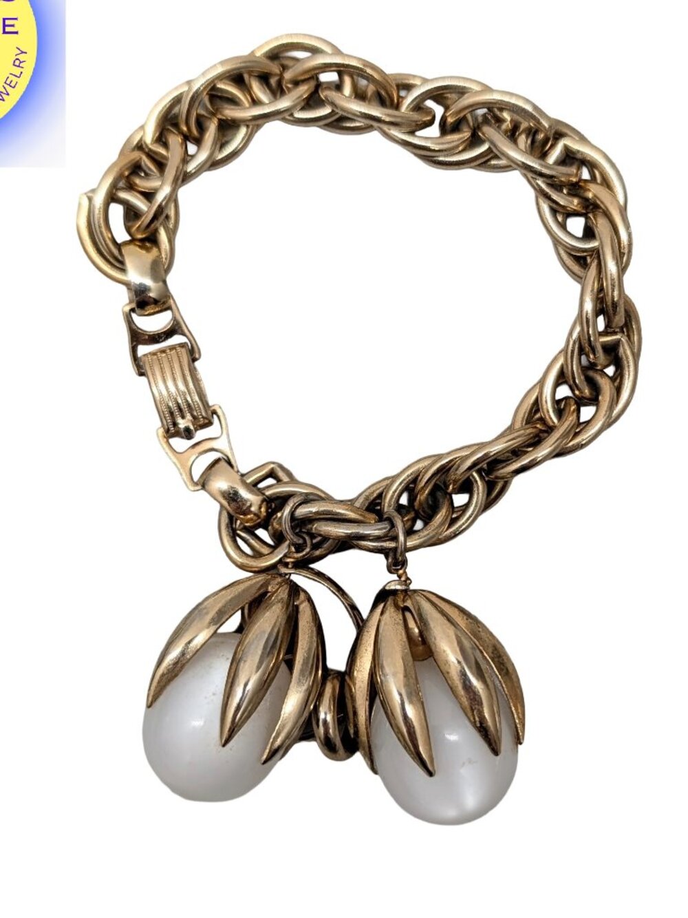Vintage 1950s Signed Napier White Moonglow Cumquat Charm Bracelet